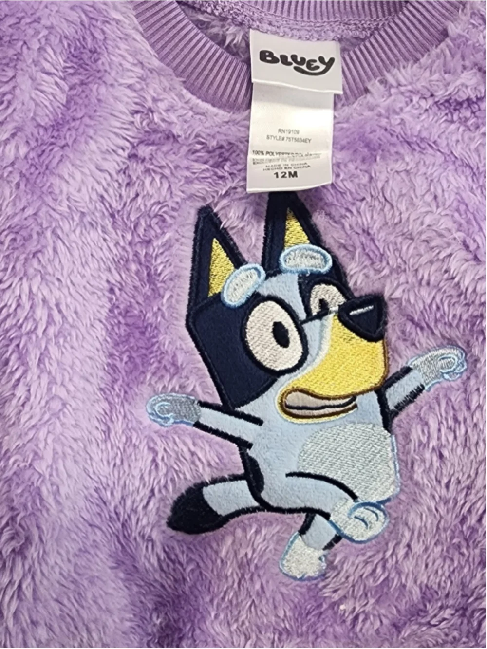Bluey Fleece Pullover Sweater 12M Purple Cartoon Graphic Crewneck Toddler - Picture 2 of 3